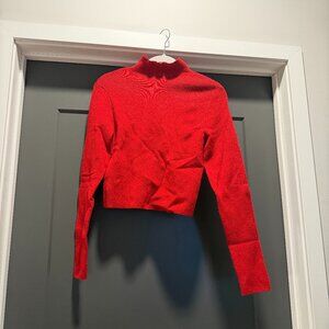 Red cropped mock neck sweater